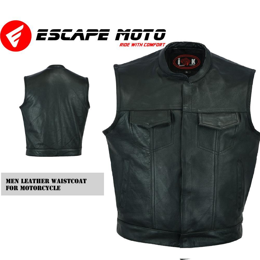 MOTORCYCLE GENUINE LEATHER VEST (EM10367) - Escape Moto Gears