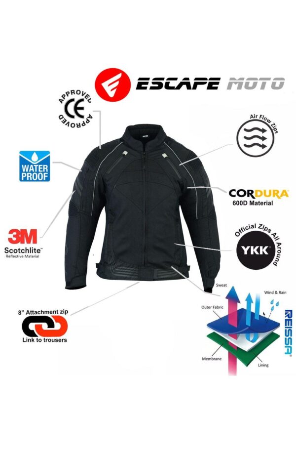 Motorcycle Ladies Textile Black Jacket (EM10358) - Escape Moto Gears